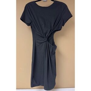 Knot Detail Mini Dress - Casual Cutout Short Sleeve - Black - Size Unknown